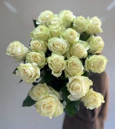 Букет 25 Шикарных белых импортных роз 